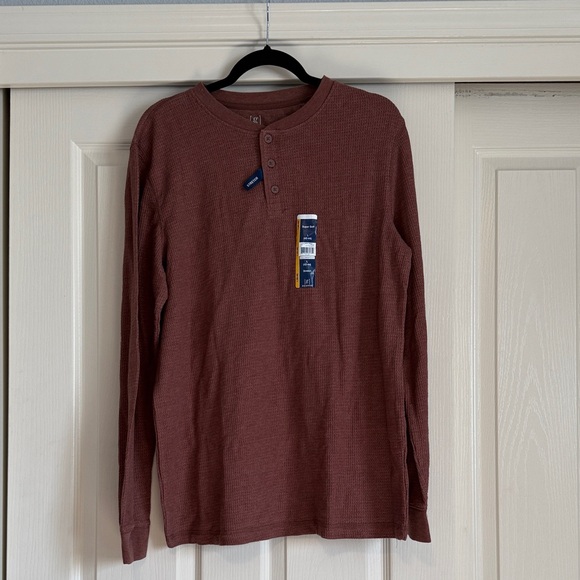 George Men's Long Sleeve Henley Shirt - Burgundy - Picture 1 of 2